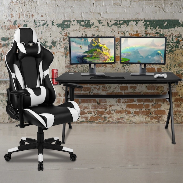 Flash Furniture Black Gaming Desk-Cup Holder/Reclining Chair Set - BLN-X20D1904L-BK-GG