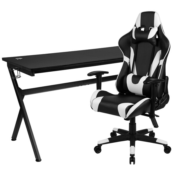 Flash Furniture Black Gaming Desk-Cup Holder/Reclining Chair Set - BLN-X20D1904L-BK-GG