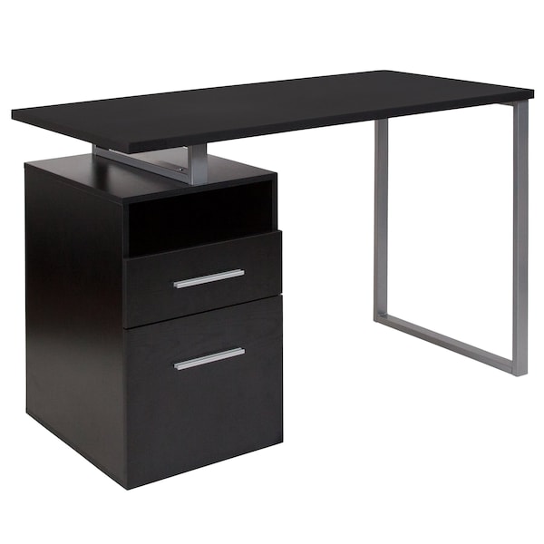 Flash Furniture Computer Desk Desk, 2 Drawers, Silver Metl Frame, Drk Ash, 23-1/2" D X 30-1/2" H, 47" W X Dark Ash - NAN-JN-2634-G-GG