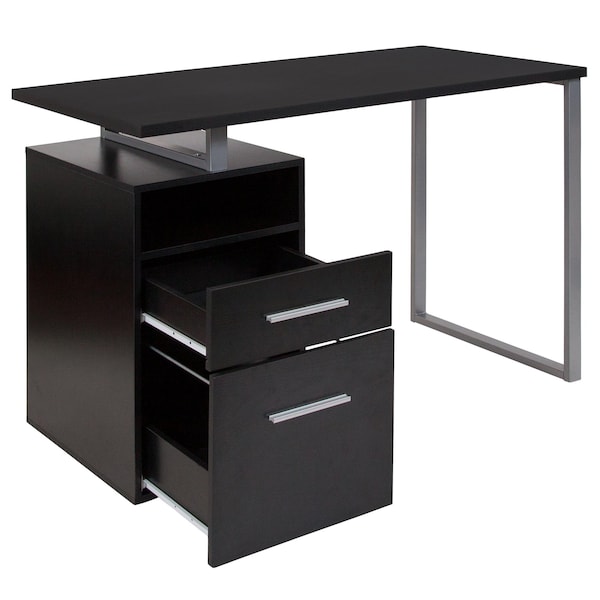 Flash Furniture Computer Desk Desk, 2 Drawers, Silver Metl Frame, Drk Ash, 23-1/2" D X 30-1/2" H, 47" W X Dark Ash - NAN-JN-2634-G-GG