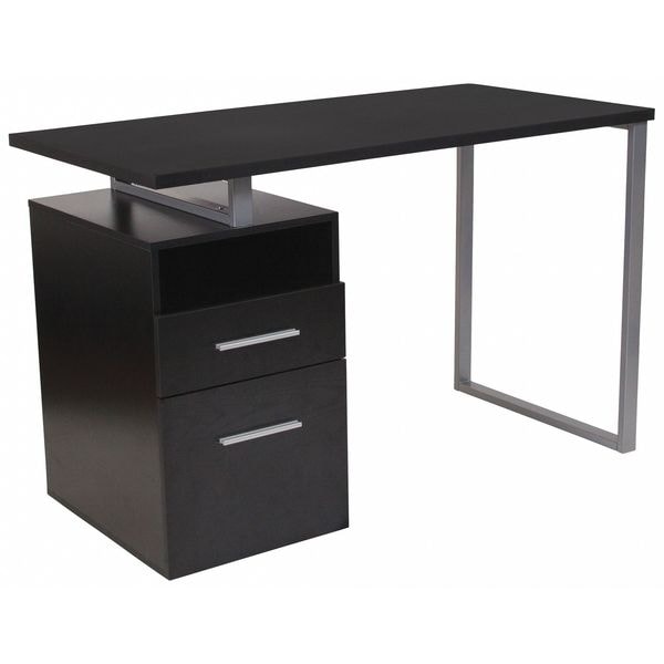 Flash Furniture Computer Desk Desk, 2 Drawers, Silver Metl Frame, Drk Ash, 23-1/2" D X 30-1/2" H, 47" W X Dark Ash - NAN-JN-2634-G-GG