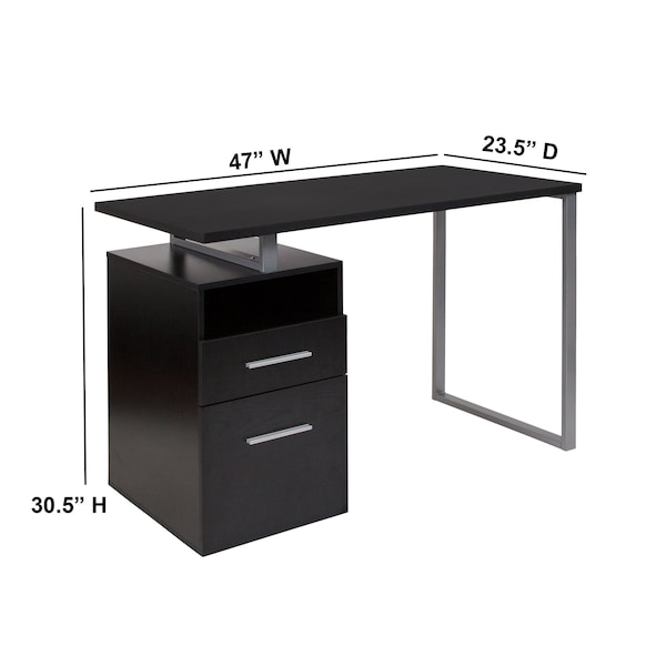 Flash Furniture Computer Desk Desk, 2 Drawers, Silver Metl Frame, Drk Ash, 23-1/2" D X 30-1/2" H, 47" W X Dark Ash - NAN-JN-2634-G-GG