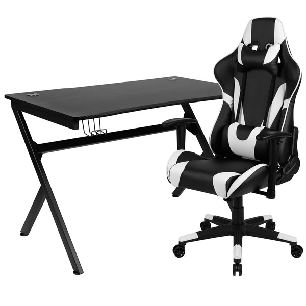 Flash Furniture Black Gaming Desk-Cup Holder/Reclining Chair Set - BLN-X20D1904-BK-GG