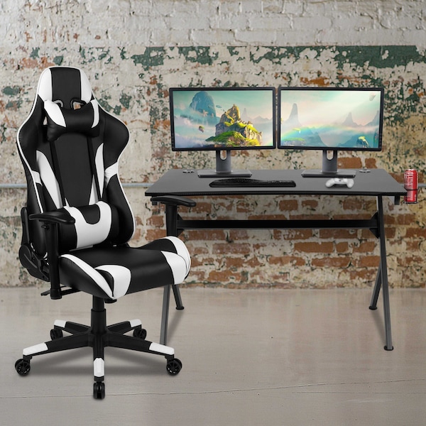 Flash Furniture Black Gaming Desk-Cup Holder/Reclining Chair Set - BLN-X20D1904-BK-GG