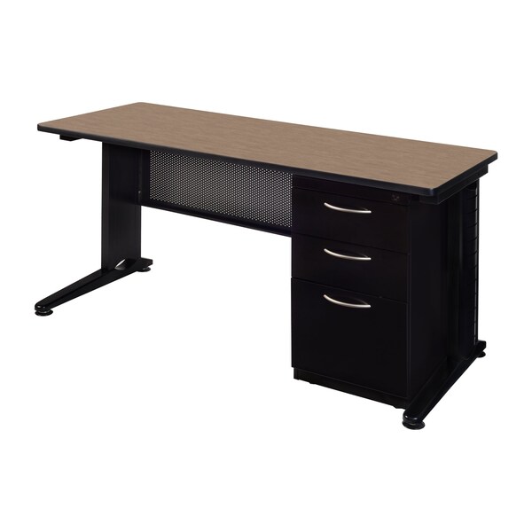 Regency Fusion Teachers Desk W/ Single Pedestal Drawer Unit, 72 in W X Wood, Metal, Noble Oak - MSP7224NO