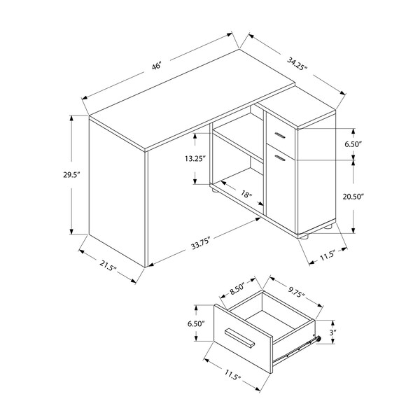 Monarch Specialties Computer Desk, Home Office, Corner, Storage Drawers, 46 in.L, L Shape, Work, Laptop, Grey Laminate - I 7346