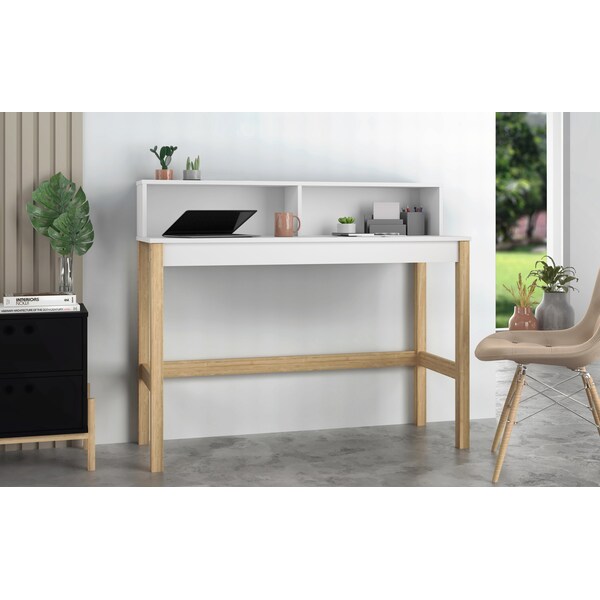 Manhattan Comfort Desk, 39.56 in H, 17.51 in W X White and Oak - 309AMC157