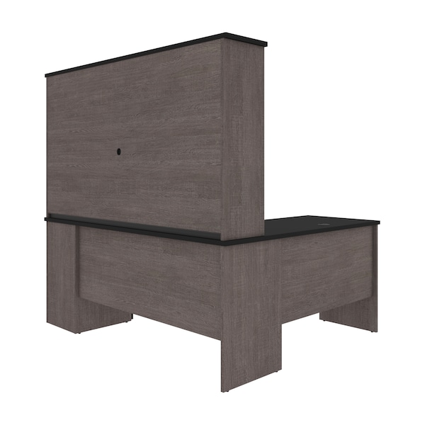 Bestar Norma L-Shaped Desk with Hutch, Black & Bark Gray - 181850-000018