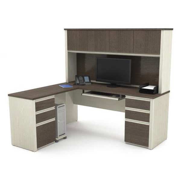 Bestar L Shaped Desk L-Shape Workstation, 62.8" D X 66.8" H, 71.1" W X Melamine, White/Chocolate - 99852-52