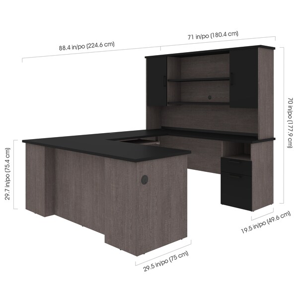 Bestar Norma U-Shaped Desk with Hutch, Black & Bark Gray - 181852-000018