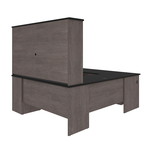 Bestar Norma U-Shaped Desk with Hutch, Black & Bark Gray - 181852-000018