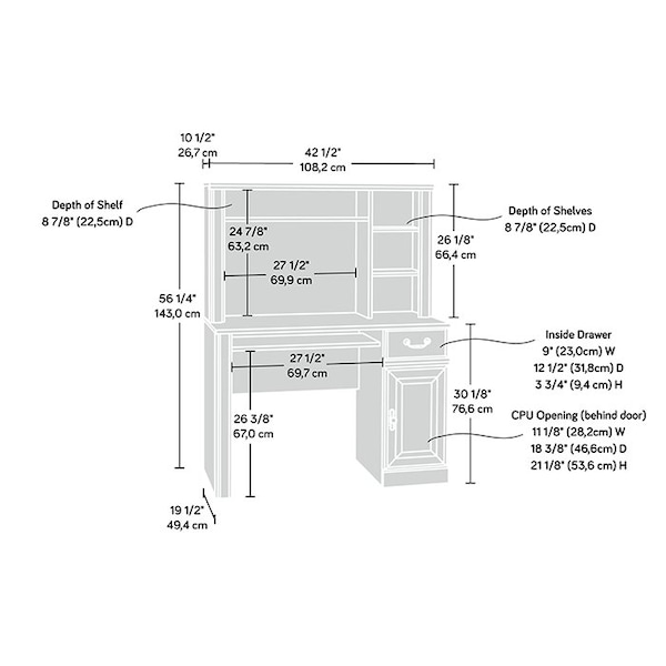 Sauder 19.45 in D X 56.3 in H, 42.6 in W X Engineered wood - 401353