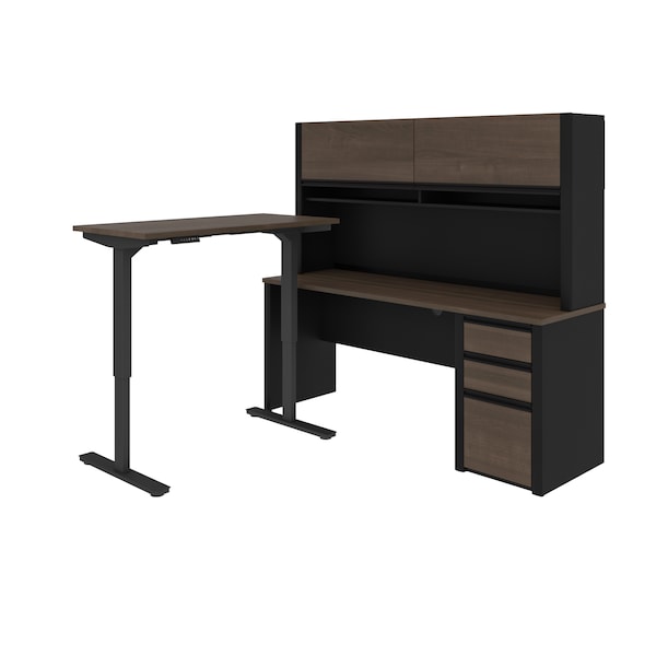Bestar Connexion Height Adjustable L-Desk with Hutch, Antigua/Black - 93886-000052