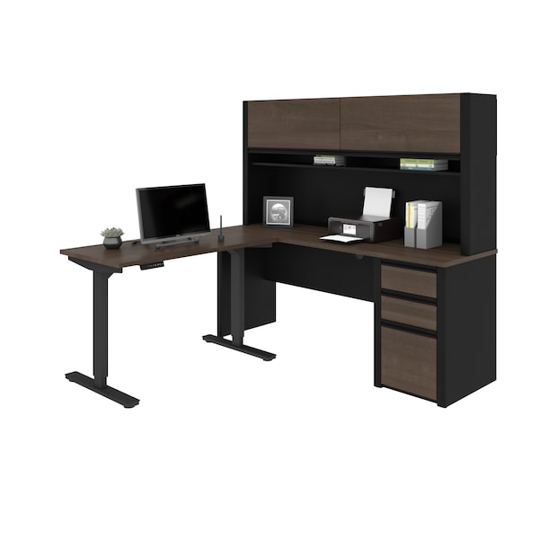 Bestar Connexion Height Adjustable L-Desk with Hutch, Antigua/Black - 93886-000052