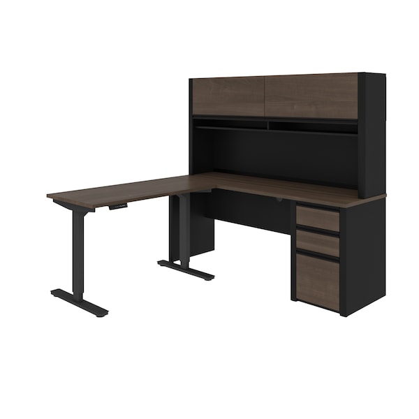 Bestar Connexion Height Adjustable L-Desk with Hutch, Antigua/Black - 93886-000052