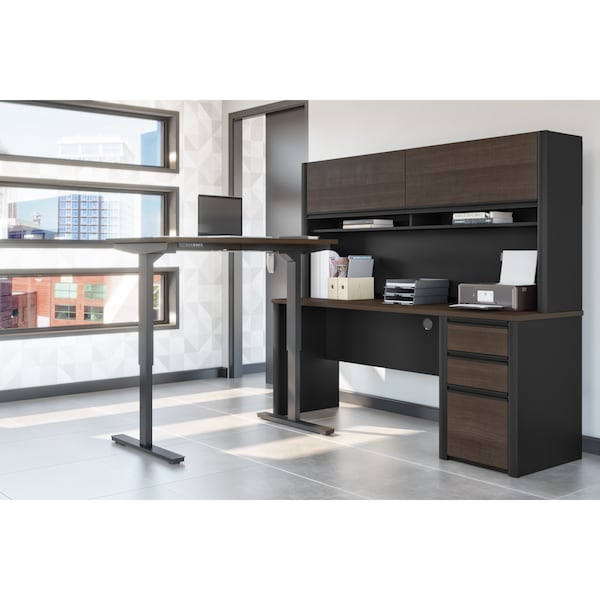 Bestar Connexion Height Adjustable L-Desk with Hutch, Antigua/Black - 93886-000052
