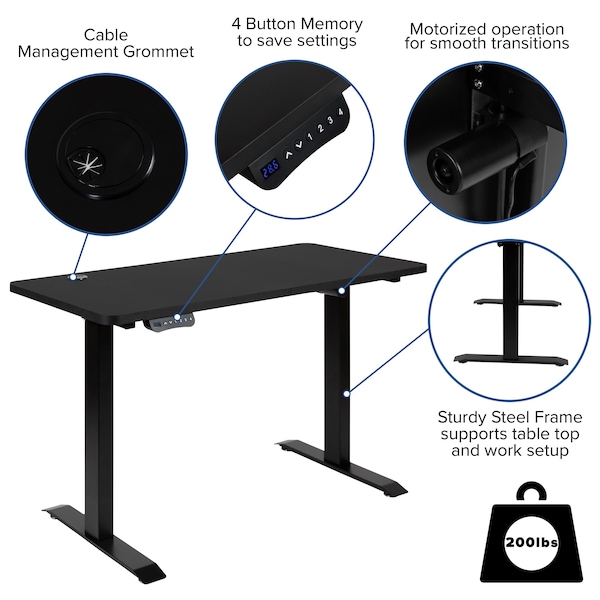 Flash Furniture Electric Adjustable Standing Desk, 48"Wx24"D, Black - NAN-TG-2046-BK-GG