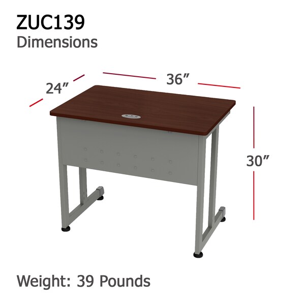 Linea Italia Computer Desk for Small Spaces, 36 inW x 24 inD x 30 inH, Gray/Cherry - ZUC139