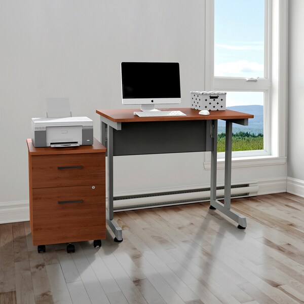 Linea Italia Computer Desk for Small Spaces, 36 inW x 24 inD x 30 inH, Gray/Cherry - ZUC139