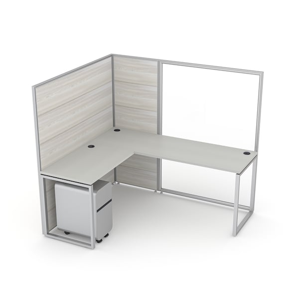 Sapslim Cubicle Collection 6'x5' 1-Person L-Shaped Office Cubicle Workstation w/ filling cabinet, 65H panels in Sea Salt - CY-SLM_LC06-6X5X65H-WALLY