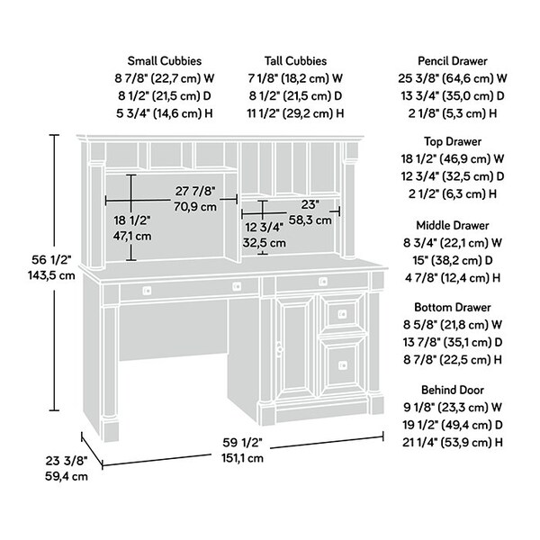 Sauder Computer Desk With Hutch, 23.54 in D X 56.5 in H, 59.49 in W X Engineered wood - 420713