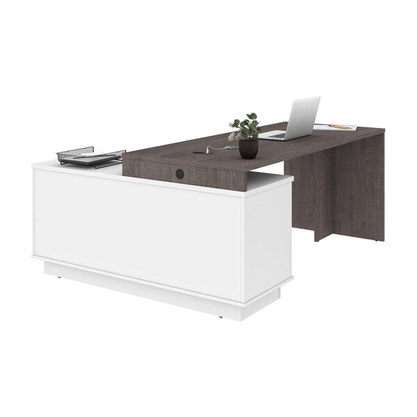 Bestar Equinox L-Shaped Desk, Bark Gray/White - 115420-000047