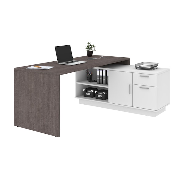 Bestar Equinox L-Shaped Desk, Bark Gray/White - 115420-000047