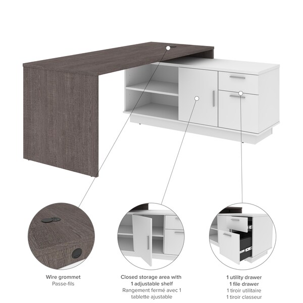 Bestar Equinox L-Shaped Desk, Bark Gray/White - 115420-000047