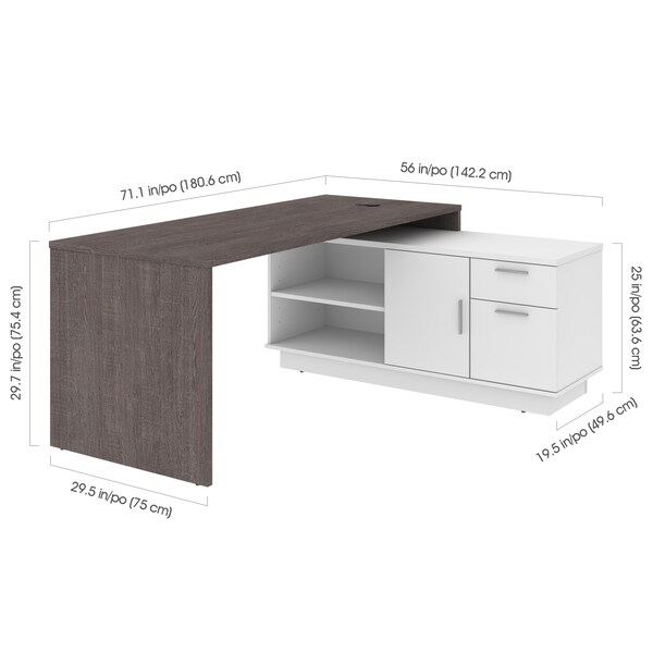 Bestar Equinox L-Shaped Desk, Bark Gray/White - 115420-000047