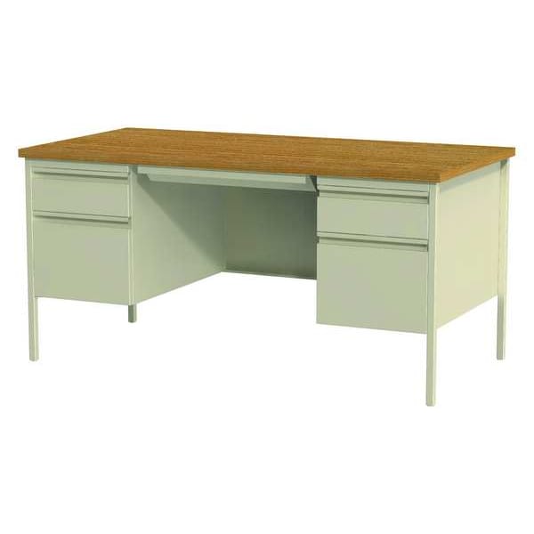 Hirsh Pedestal Desk 30" D X 29-1/2" H, 60" W X Laminate, Putty/Oak - 20100