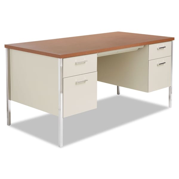 Alera Pedestal Desk Double Pedestal Steel Desk, 30 in D X 29-1/2 in H, 60" W X Steel, Cherry - ALESD216030PO