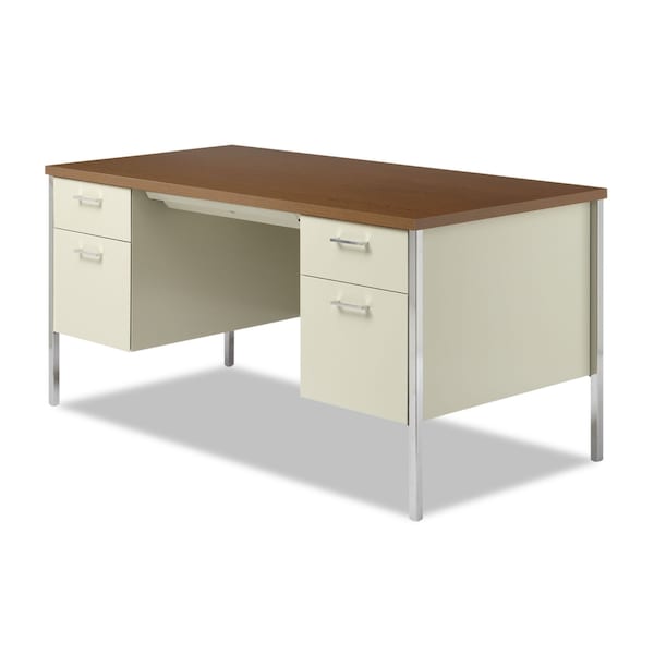 Alera Pedestal Desk Double Pedestal Steel Desk, 30 in D X 29-1/2 in H, 60" W X Steel, Cherry - ALESD216030PO