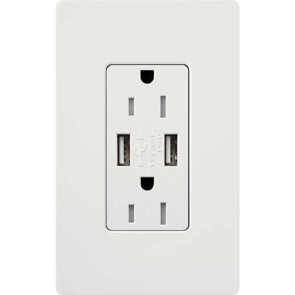 Lutron Receptacles, USB, Tamper-Resistant, Snow - SCR-15-UBTR-SW