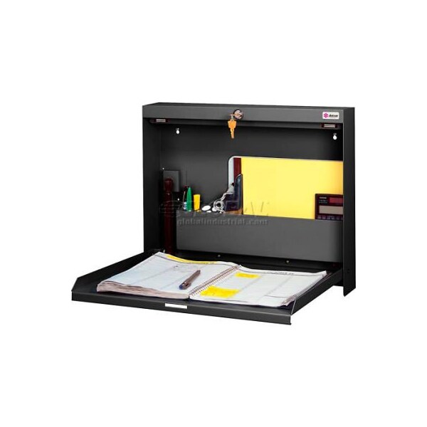 Datum Filing Systems Datum WallWrite Locking, Folding Wall Mount Desk, 20W x 3-3/8D x 16-3/8H, Black - WW-100-T25