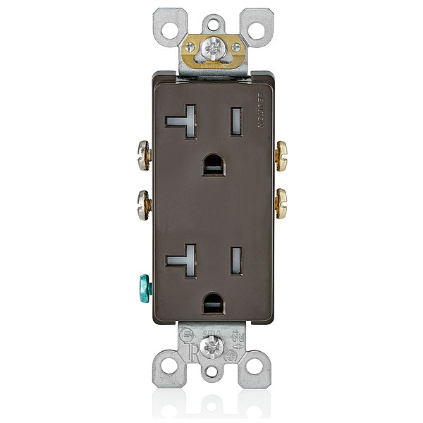 Leviton Receptacle, 20 A Amps, 125VAC, Decorator Duplex Outlet, 5-20R, Brown - T5825