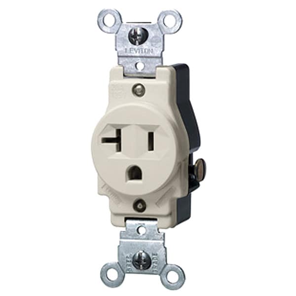Leviton Receptacle, 20 A Amps, 125VAC, Single Outlet, 5-20R, Light Almond - 5801-T