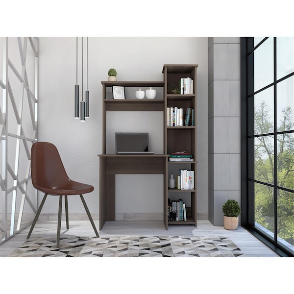 Homeroots Modern Office Desk with Storage Cabinet, Smokey Oak - 477862
