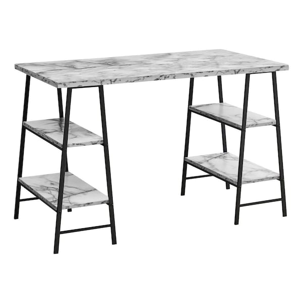 Daphnes Dinnette 48 in. Metal Marble Look Computer Desk, White & Black - DA3598940