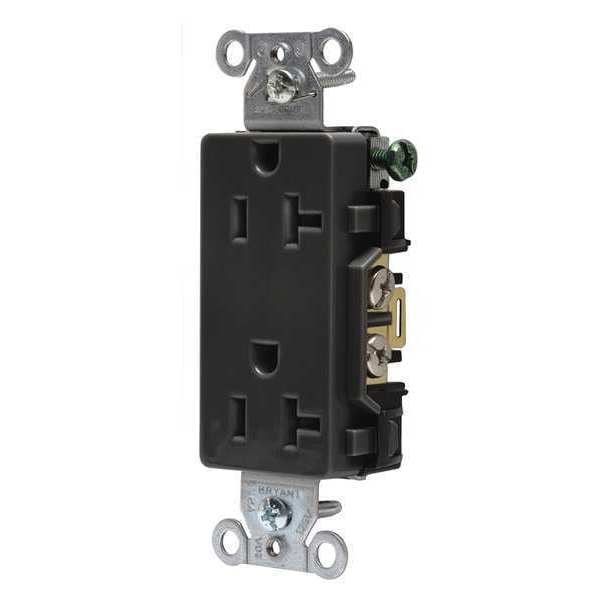 Zoro Select Receptacle, 20 A Amps, 125V AC, Flush Mount, Decorator Duplex Outlet, 5-20R, Black - DRS20BLK