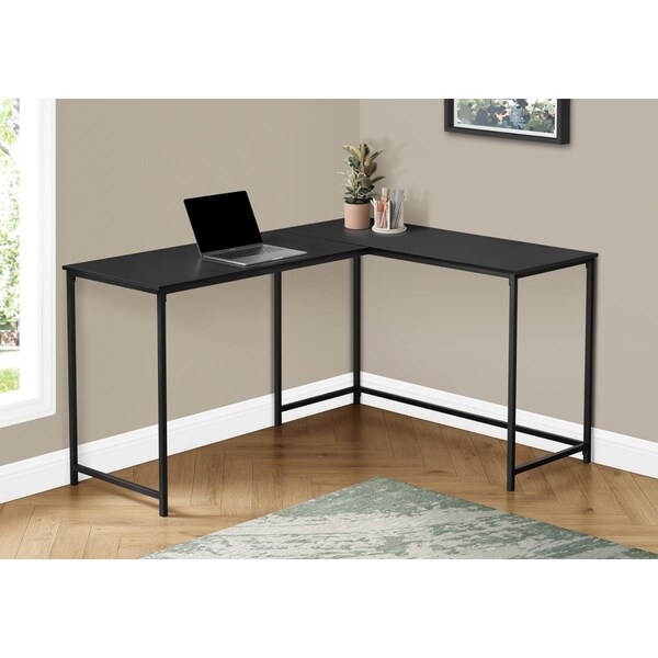 Daphnes Dinnette 58 in. Metal Corner Computer Desk Black Top - Black - DA3071206