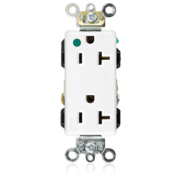 Leviton Receptacle, 20 A Amps, 125VAC, Decorator Duplex Outlet, 5-20R, White - 16362-HGW