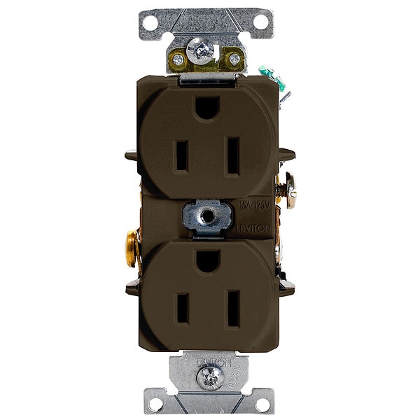 Leviton Receptacle, 15 A Amps, 125VAC, Duplex Outlet, 5-15R, Brown - 5252