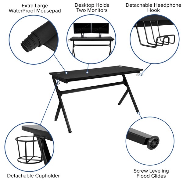 Flash Furniture Black Gaming Desk and Chair Set with Cup Holder - BLN-X10D1904L-GY-GG