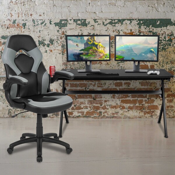 Flash Furniture Black Gaming Desk and Chair Set with Cup Holder - BLN-X10D1904L-GY-GG