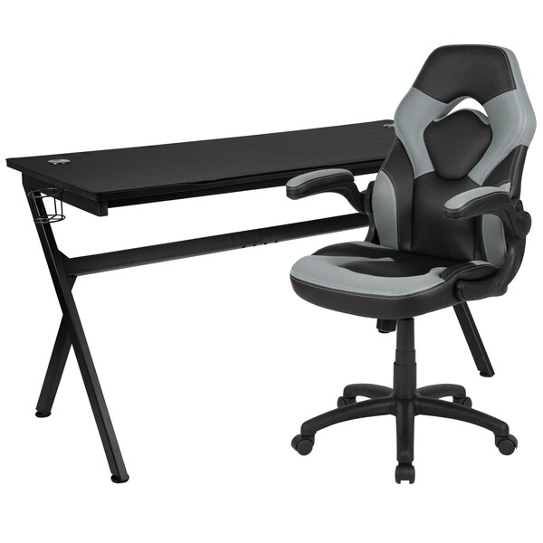 Flash Furniture Black Gaming Desk and Chair Set with Cup Holder - BLN-X10D1904L-GY-GG