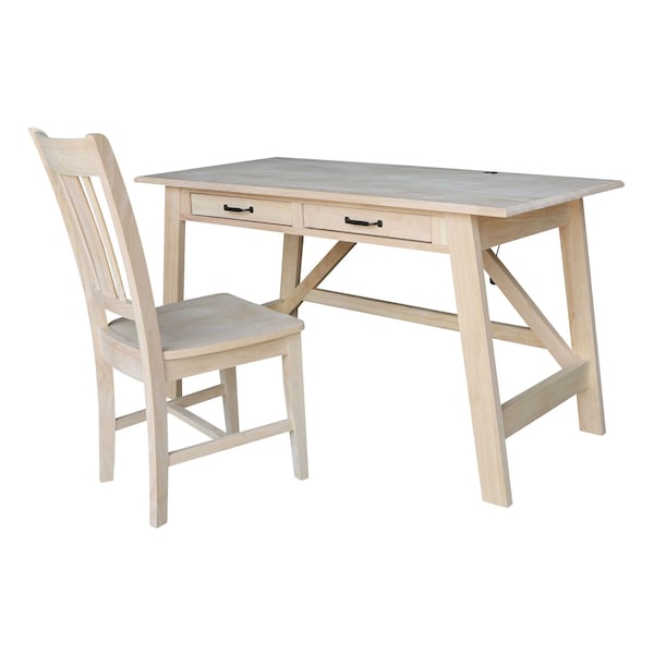 International Concepts Serendipity Desk with 2 Drawers and Chair, Unfinished - K-OF-69-C10