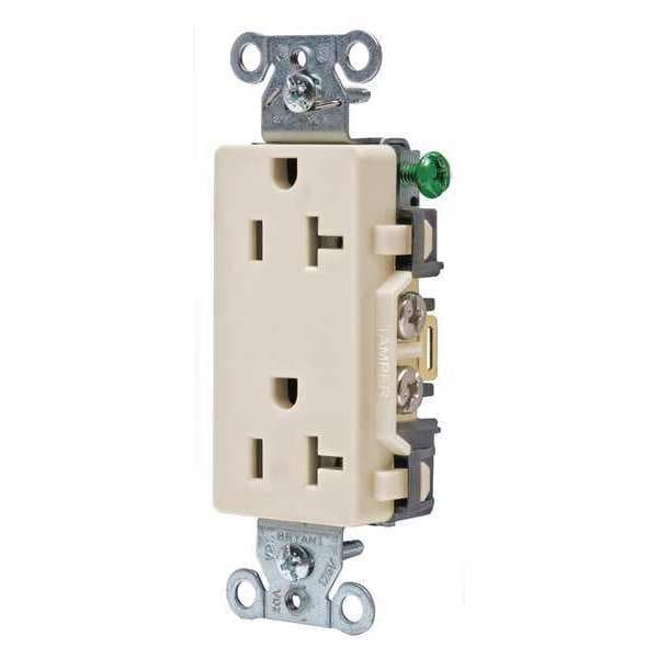Zoro Select Receptacle, 20 A Amps, 125V AC, Flush Mount, Decorator Duplex Outlet, 5-20R, Light Almond - DRS20LA