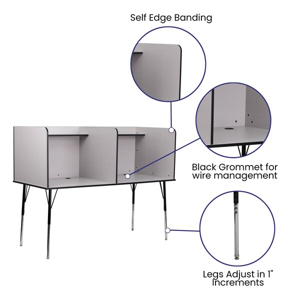 Flash Furniture 53.5 H, 70 W X Laminate, Melamine, Steel, Nebula Grey - MT-M6222-DBLSC-GRY-GG