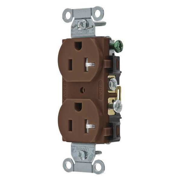 Zoro Select Receptacle, 20 A Amps, 125V AC, Flush Mount, Standard Duplex Outlet, 5-20R, Brown - CRS20TR