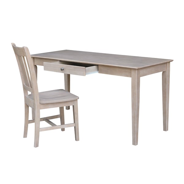 International Concepts Desk with Drawer, Larger Size And Chair 26 in D X 30 in H, 60 in W X Wood, Washed Gray Taupe - K09-OF-42-C10